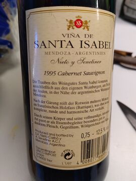 Nieto y Senetiner Cabernet Sauvignon 1995 Back